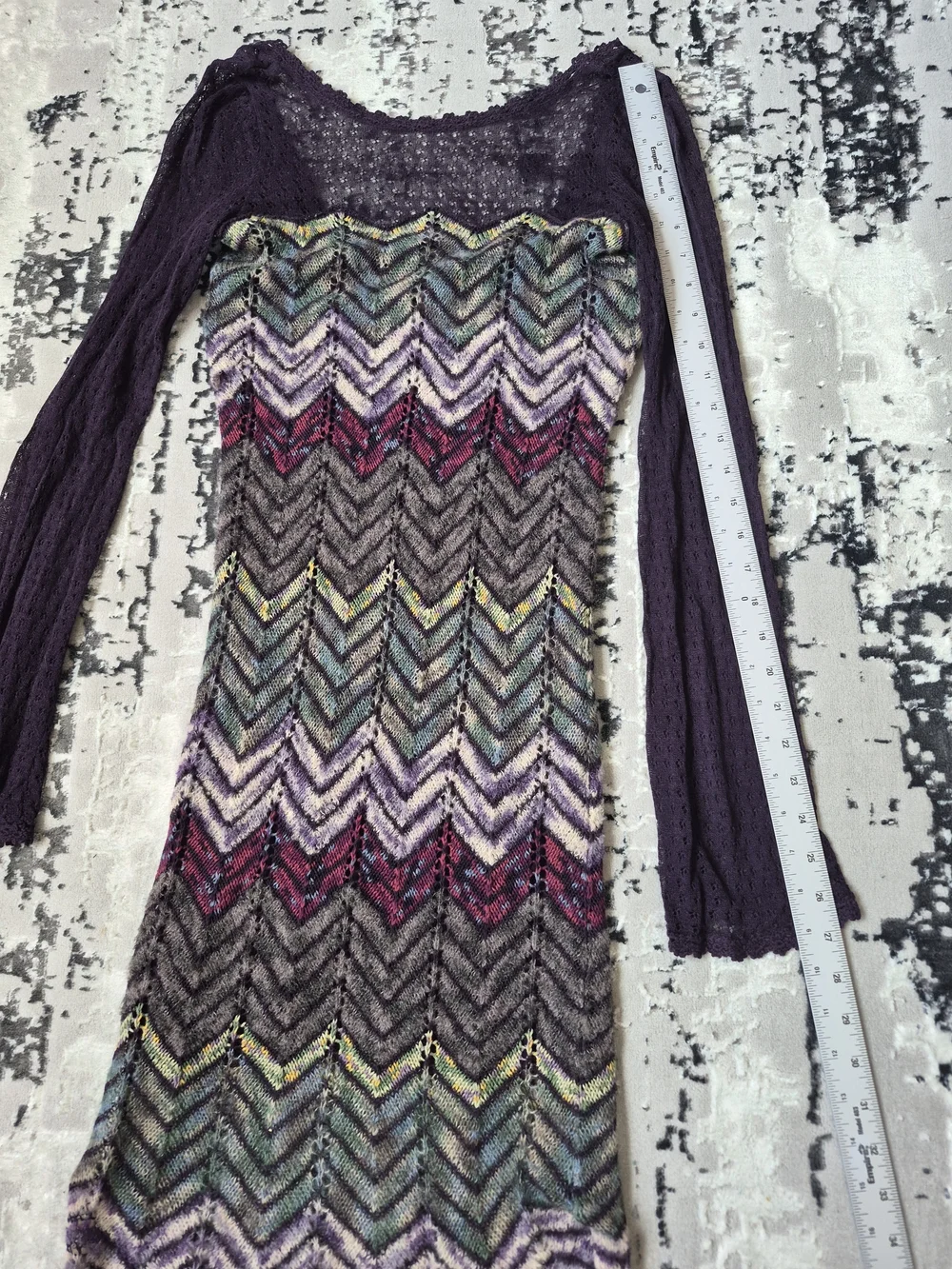 Free People Dress Womens XS Crochet Knit Chevron Bell Sleeve Scoop Back